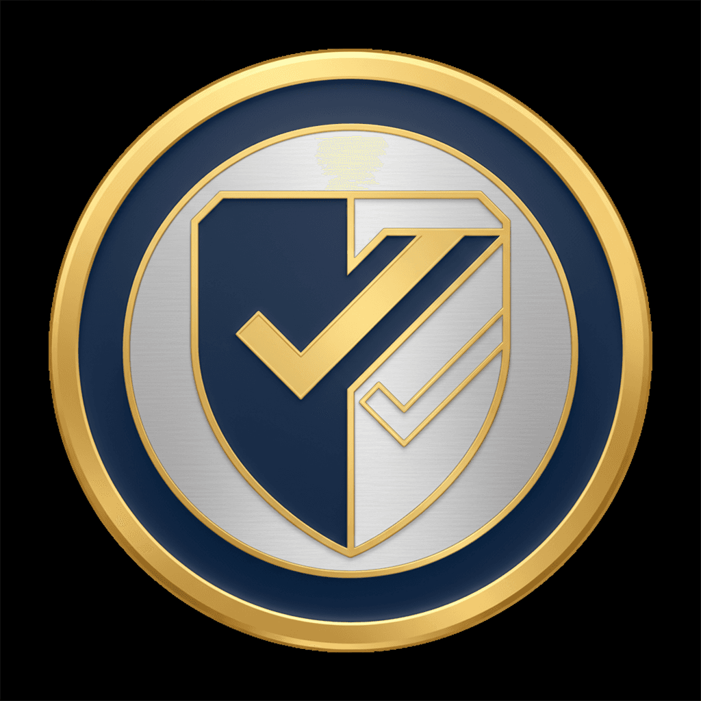 Professional insurance certification badge with shield and checkmark
